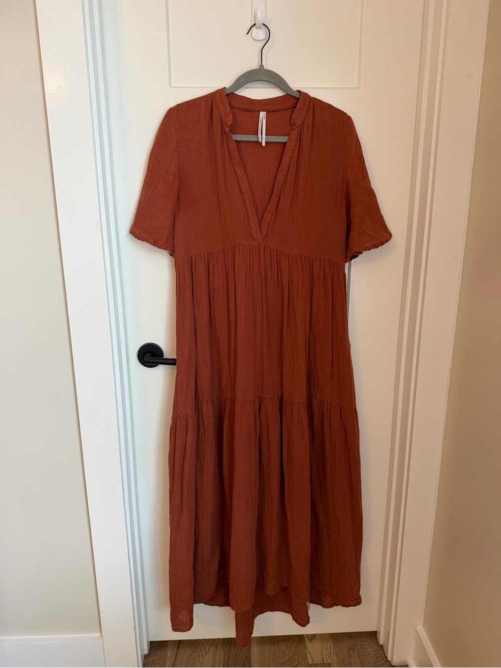 Anthropologie Rust-Orange V-Neck Tiered Midi Dress